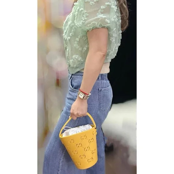 Gucci Kids GG Supreme Perforated Bucket Bag Yellow 723051